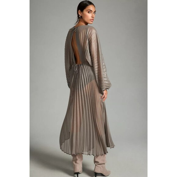 Anthropologie Sheer Pleated Kaftan Dress - Picture 2 of 7